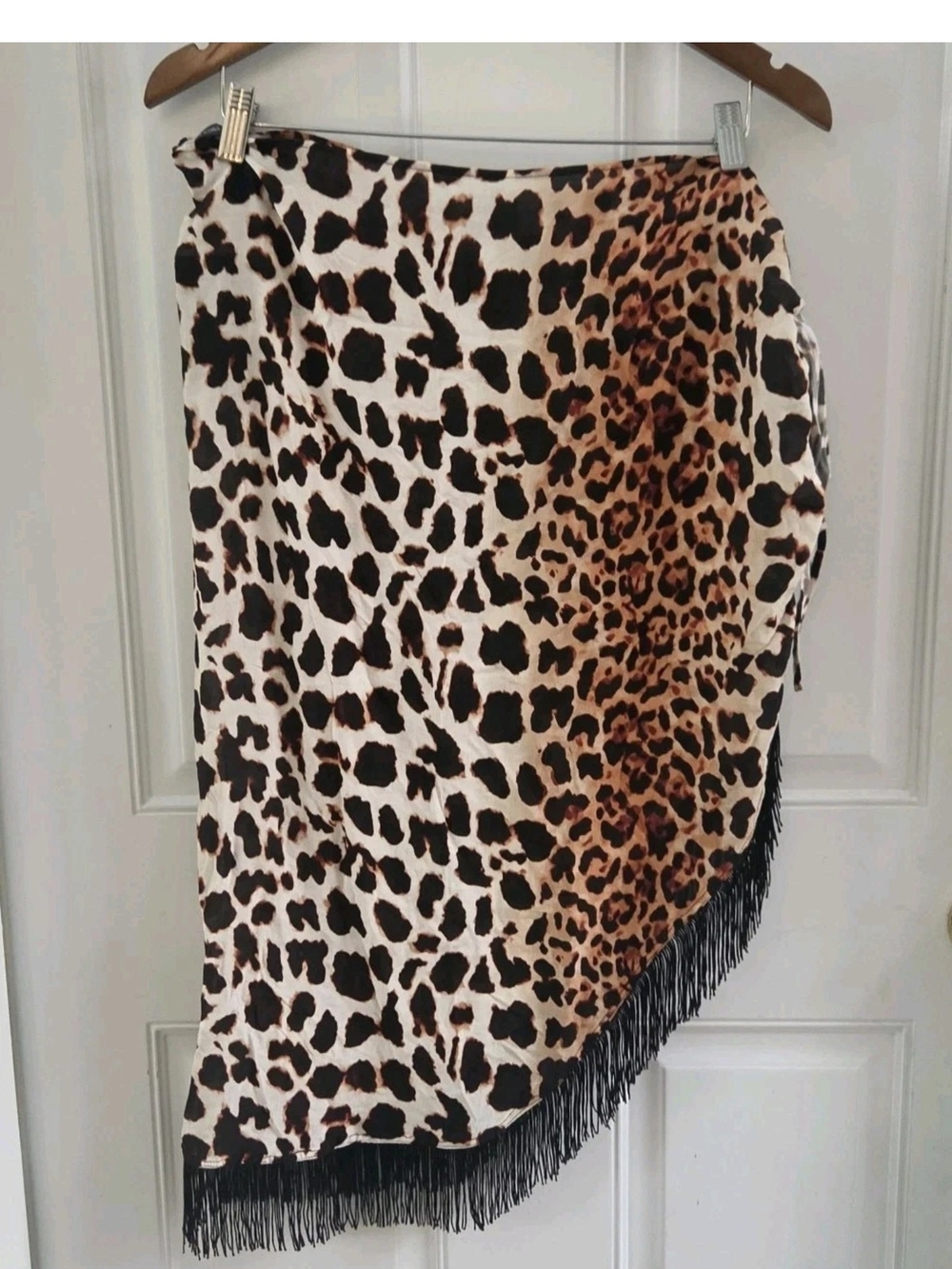 Vince Camuto Womens Fringe Pareo Animal Leopard Print Cover Swim Skirt One Size